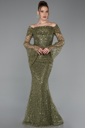 Olive Drab Long Scaly Mermaid Evening Gown ABU5623