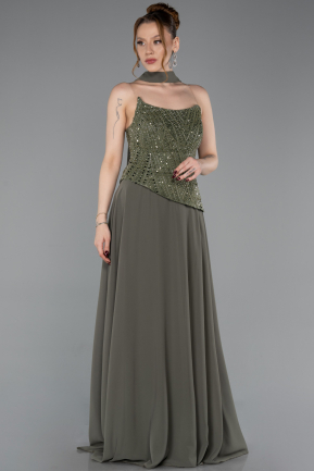Long Olive Drab Chiffon Evening Dress ABU6081