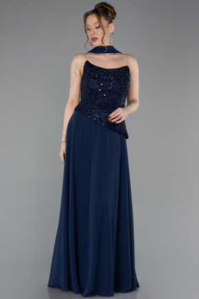 Long Navy Blue Chiffon Evening Dress ABU6081