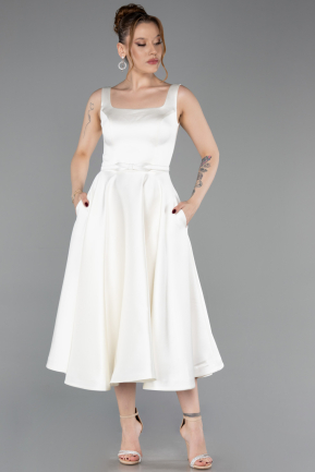 White Midi Satin Cocktail Dress ABK2586