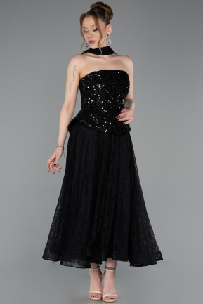 Midi Black Dantelle Party Dress ABK2613