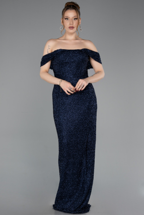 Long Navy Blue Beaded Evening Dress ABU6057