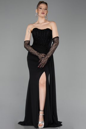 Black Long Chiffon Evening Dress ABU5791