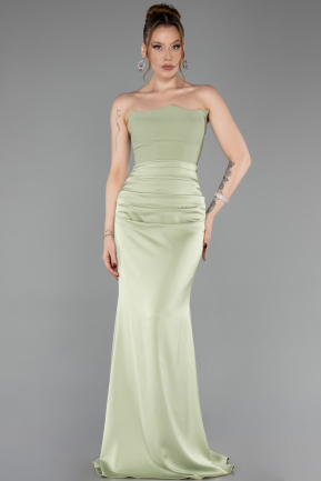 Long Pistachio Green Satin Prom Gown ABU6061