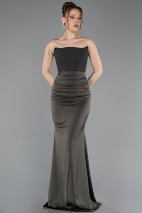 Long Olive Drab Satin Prom Gown ABU6061