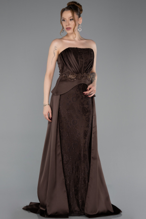 Brown Long Dantelle Evening Dress ABU5615