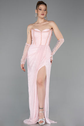 Powder Color Long Dantelle Evening Dress ABU5770