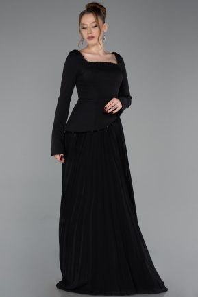 Long Black Chiffon Evening Dress ABU6088