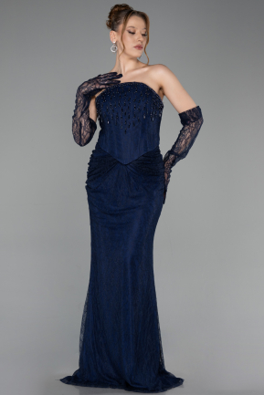 Long Navy Blue Dantelle Evening Dress ABU6089