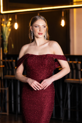 Long Burgundy Beaded Evening Dress ABU6057