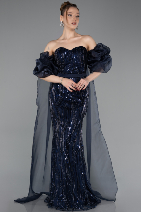 Long Navy Blue Scaly Evening Dress ABU6099