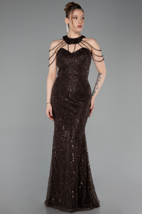 Long Brown Beaded Evening Dress ABU6073