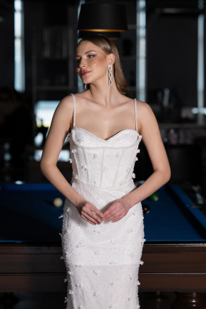 Long White Dantelle Evening Dress ABU6040