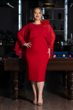 Midi Red Plus Size Party Dress ABK2383