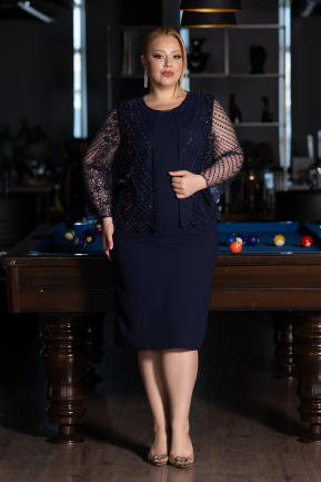 Midi Navy Blue Plus Size Evening Gown ABK2417
