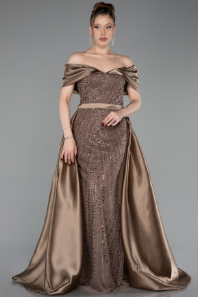 Light Brown Long Beaded Evening Dress ABU5400