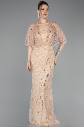 Gold Long Beaded Plus Size Evening Dress ABU5722