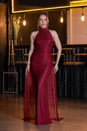 Long Burgundy Dantelle Evening Dress ABU6084