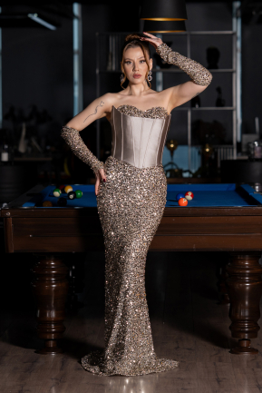 Long Beige Scaly Evening Dress ABU6041