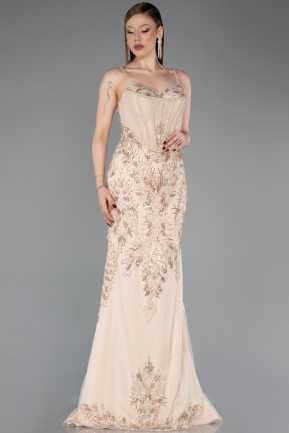 Long Gold Plus Size Engagement Dress ABU6132