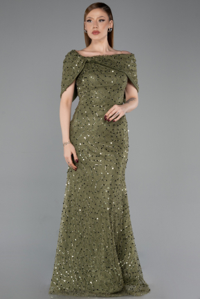 Long Olive Drab Dantelle Prom Gown ABU6119