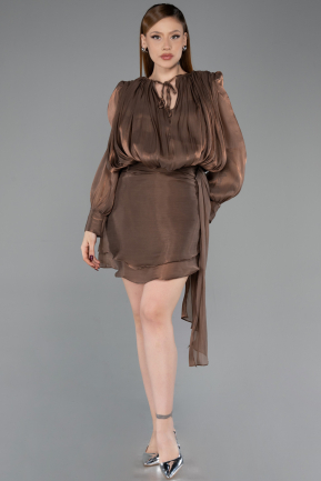 Mini Brown Chiffon Cocktail Dress ABK2617