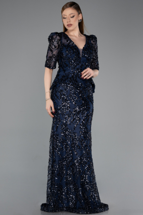 Navy Blue Long Scaly Evening Dress ABU5621