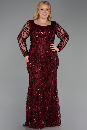 Burgundy Long Scaly Formal Plus Size Dress ABU5937