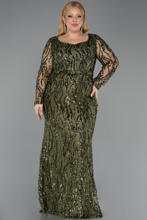 Olive Drab Long Scaly Formal Plus Size Dress ABU5937