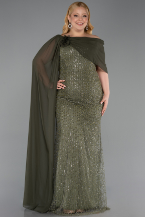 Light Khaki Long Beaded Plus Size Evening Dress ABU5819