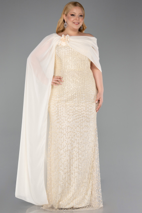 Gold Long Beaded Plus Size Evening Dress ABU5819