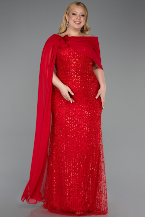 Red Long Beaded Plus Size Evening Dress ABU5819