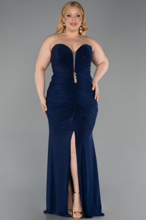 Long Navy Blue Plus Size Evening Gown ABU6097