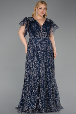 Navy Blue Long Plus Size Engagement Dress ABU5872
