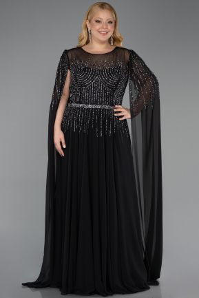 Long Black Chiffon Plus Size Evening Gown ABU6095