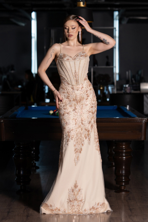 Long Gold Haute Couture Dress ABU6116