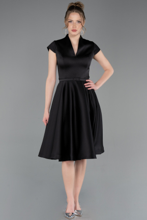 Midi Black Satin Cocktail Dress ABK2626