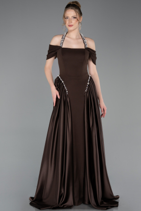 Brown Long Satin Evening Dress ABU5995