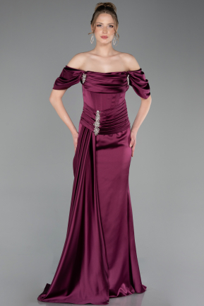 Plum Long Satin Mermaid Evening Gown ABU5765