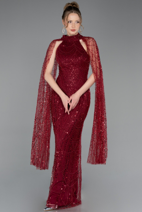 Long Burgundy Beaded Evening Dress ABU6154