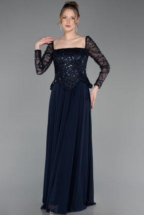 Long Navy Blue Chiffon Evening Dress ABU6157