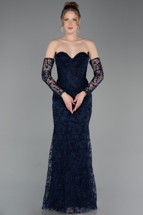 Long Navy Blue Laced Evening Dress ABU6159