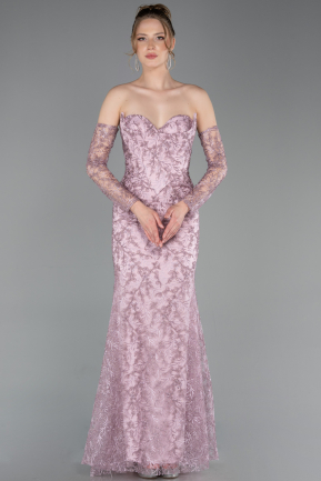 Long Powder Color Laced Evening Dress ABU6159