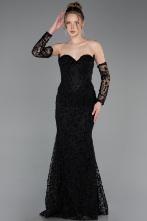Long Black Laced Evening Dress ABU6159