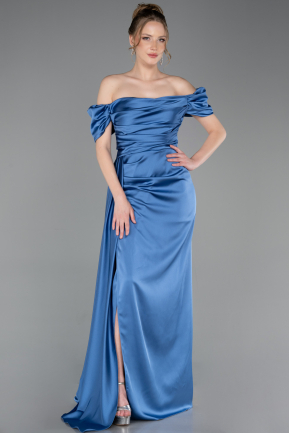 Long Indigo Satin Engagement Dress ABU1606