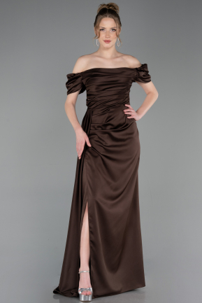 Brown Long Satin Engagement Dress ABU1606