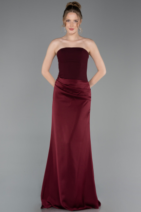 Long Burgundy Satin Prom Gown ABU6096