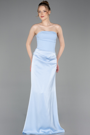 Long Light Blue Satin Prom Gown ABU6096