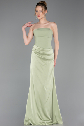 Long Pistachio Green Satin Prom Gown ABU6096