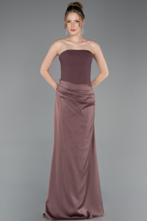Long Brown Satin Prom Gown ABU6096